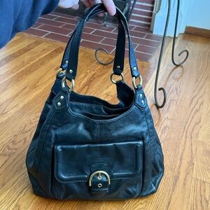 Coach black leather satchel with gold hardware purse